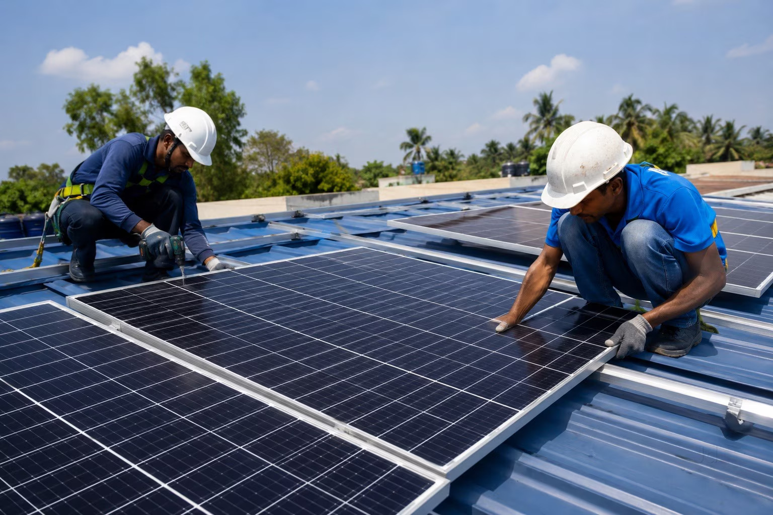 ATS Electro Tech team installing solar panels